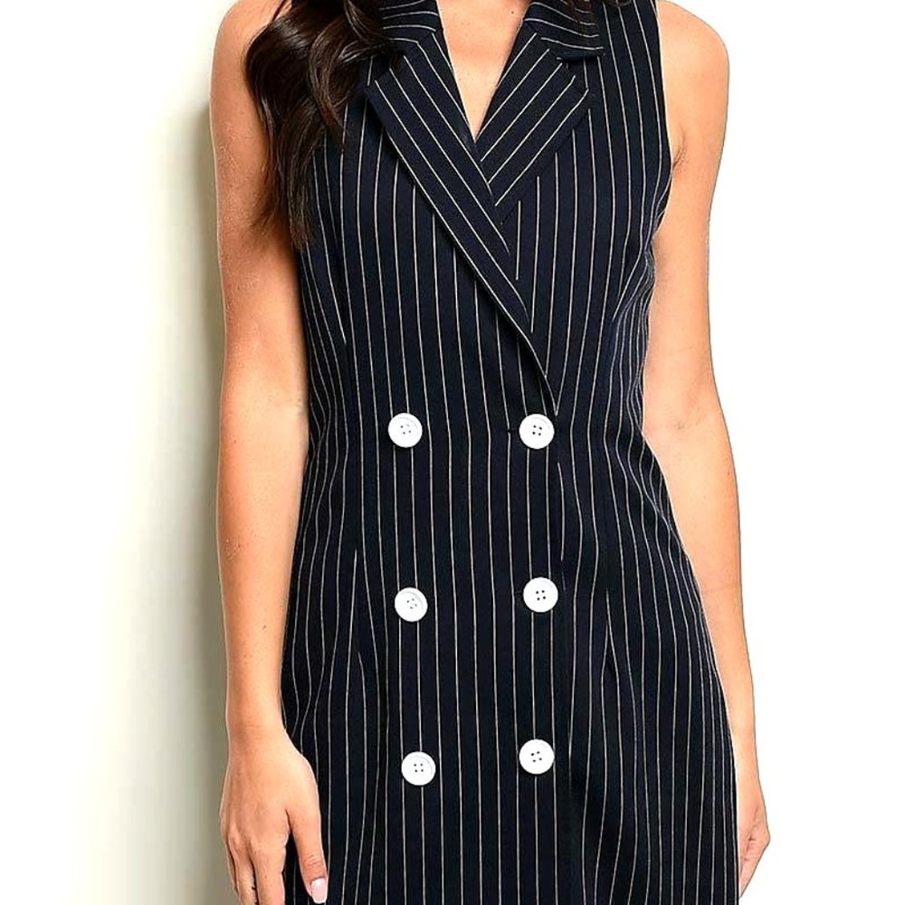 COLLARED DOUBLE BUTTON FRONT STRIPE DRESS